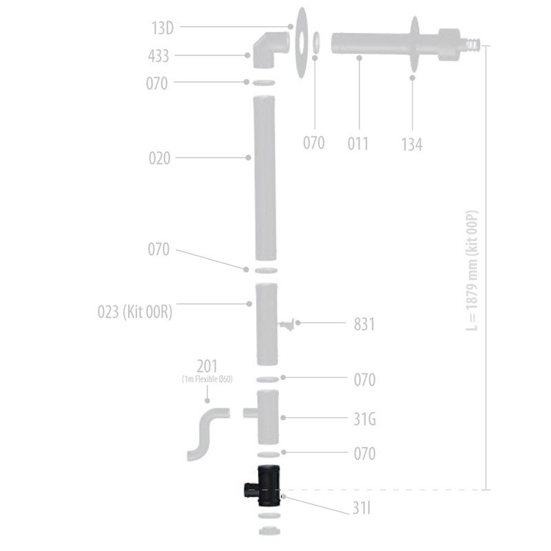 Élément Té fumées femelle diamètre 80 avec tampon démontable et laqué noir, composant de conduit de fumée modulaire.