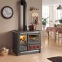 Cuisinière à bois Rosa XXL Steel 5.0 11kW en acier, idéale pour chauffer et cuisiner, dans une cuisine traditionnelle.