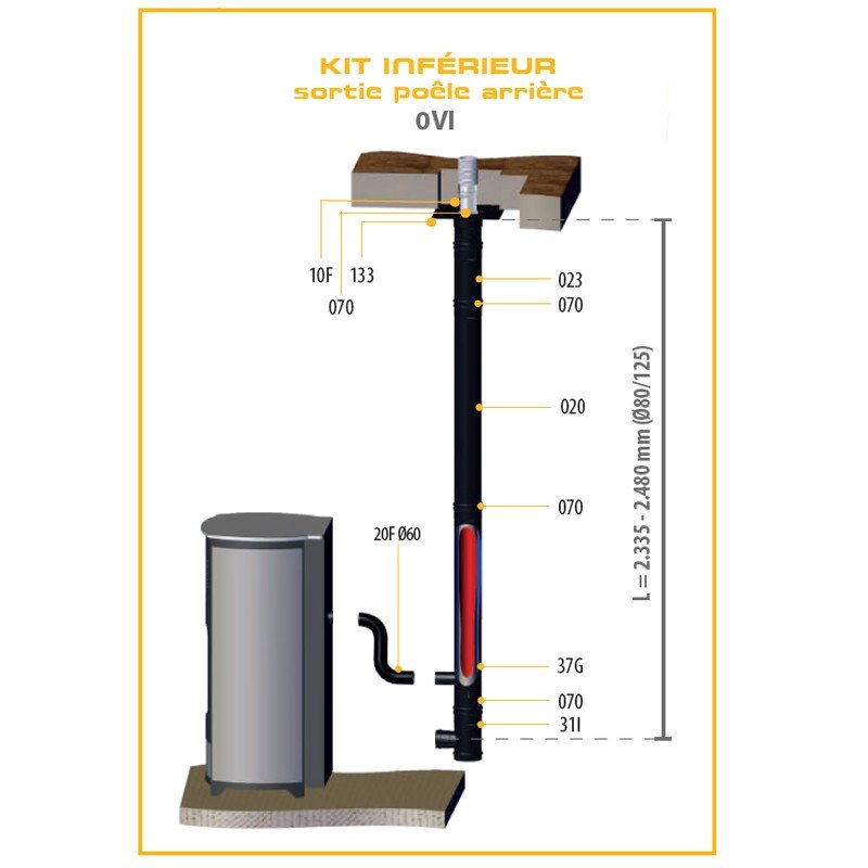 Kit conduit concentrique vertical ⌀ 80/125 - DIFLUX