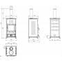 Poêle à bois Nordica Concita 2.0 Steel 11.8 kW, dimensions et croquis techniques pour installation optimale.