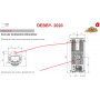 Plan technique de la poêle à pellets étanche Debby 9 kW, dimensions et sortie de fumée, idéal chauffage efficace.