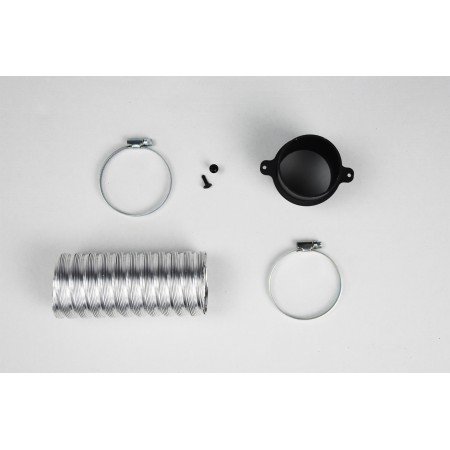 Kit complet de canalisation avec un ventilateur ARA DUKE incluant tuyau flexible, colliers et vis de fixation.