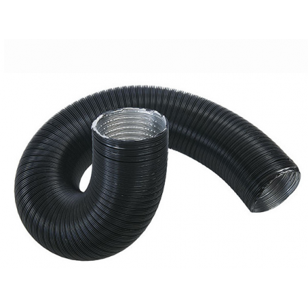 Flexible conduit d'air en métal noir pour poêle à pellet, diamètre 60 mm, résistant et adaptable pour une ventilation optimale.