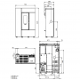 Dimensions et schéma technique du poêle à granulés Gabriella Plus 8 kW, idéal pour chauffer un espace de 80 m².