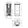 Conception technique du Debby Plus Evo 9kW, poêle étanche et canalisable, avec dimensions détaillées et plan.