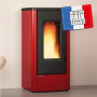 Poêle à granulés Dahiana plus VFS 10kW en acier rouge, design moderne et élégant pour un chauffage efficace.