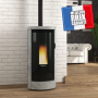 Poêle à bois Debby Plus Evo 9kW étanche et canalisable dans un salon moderne avec parquet et décor élégant.